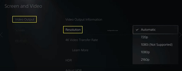 select a supported output resolution