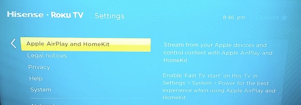 select Apple AirPlay and HomeKit