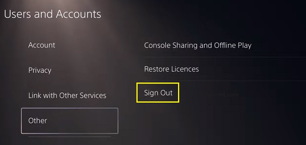 sign out of other accounts on PS5