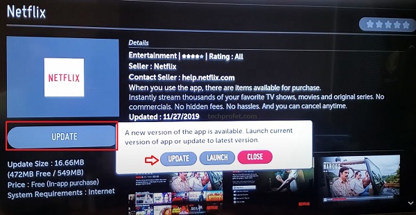 update Netflix app on LG TV