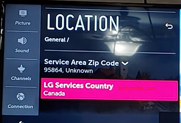 change LG TV service country