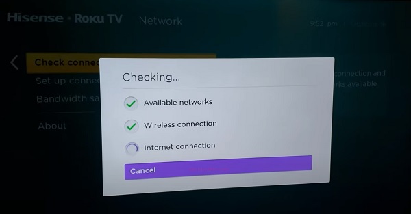 checking connection on Hisense Roku TV