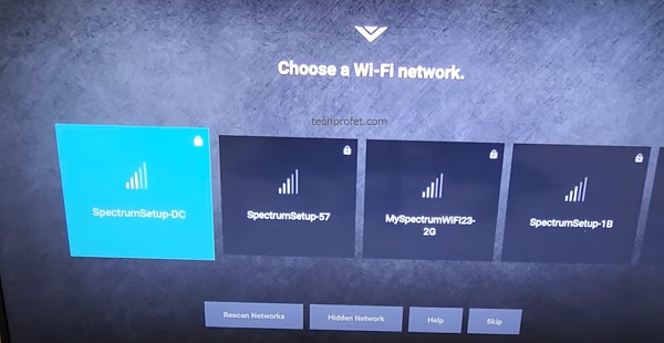 choose a Wi-Fi network from the detected networks