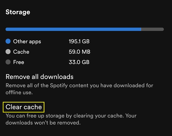 clear cache on Spotify mobile app