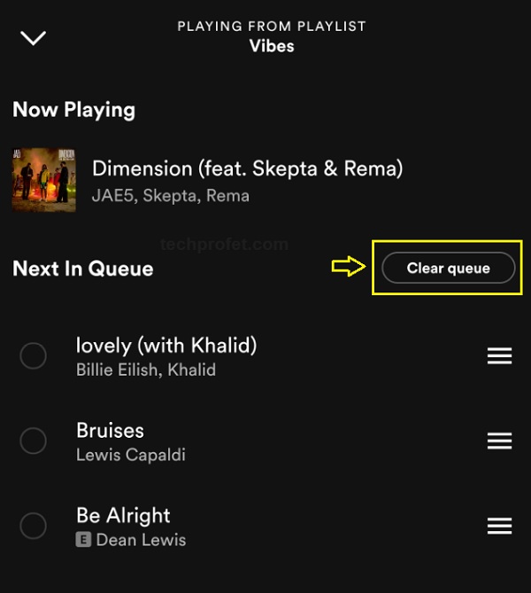 clear queue on Spotify mobile app