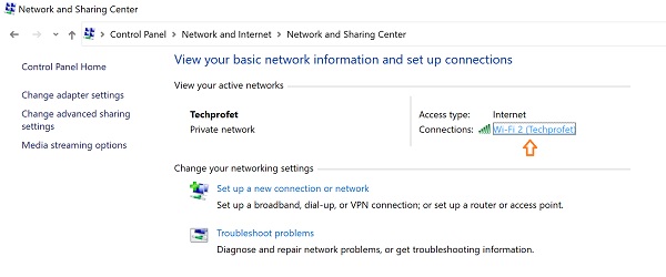 click on active connected network