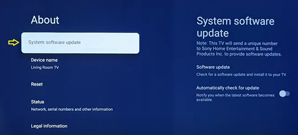 click on system software update option