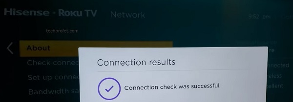 Hisense Roku TV connection check was successful