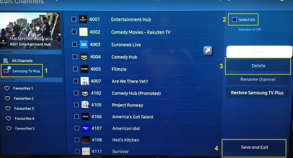 delete Samsung TV Plus channels