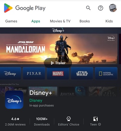 disney plus app on Google play store