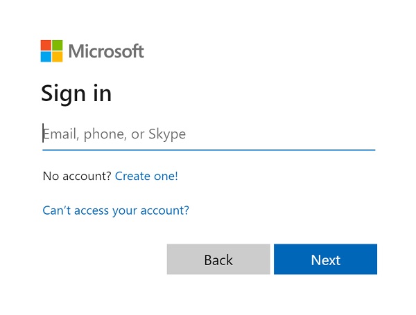 enter Microsoft account email or phone