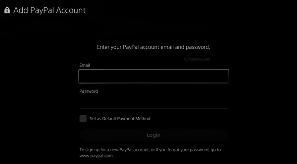 enter PayPal account details and login