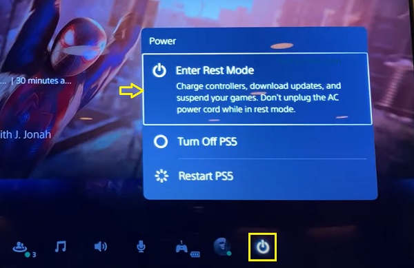 enter rest mode on PS5 console