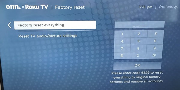 factory reset Onn Roku TV
