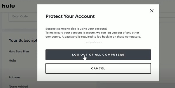 logout of all devices on Hulu