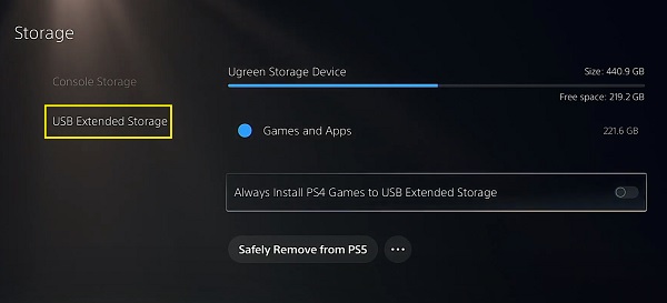 PS5 USB extended storage