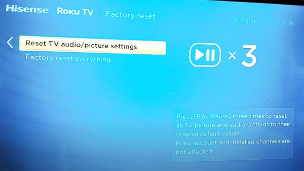reset audio settings on Hisense Roku TV