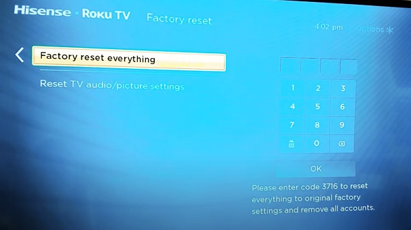 reset Hisense Roku TV to factory settings