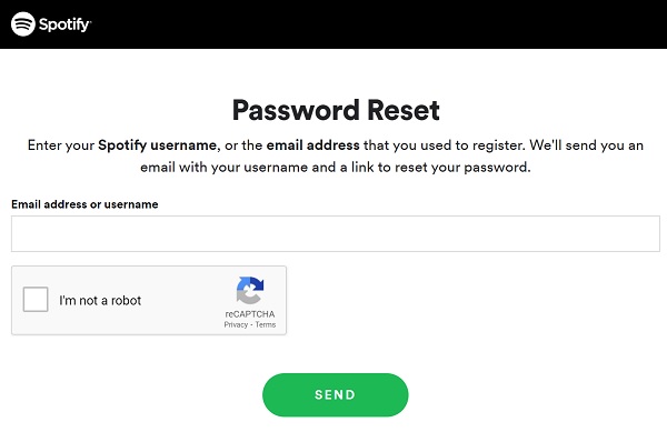 reset Spotify account password