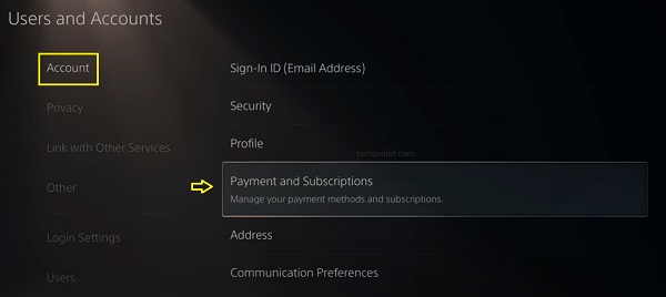 select payment and subscriptions