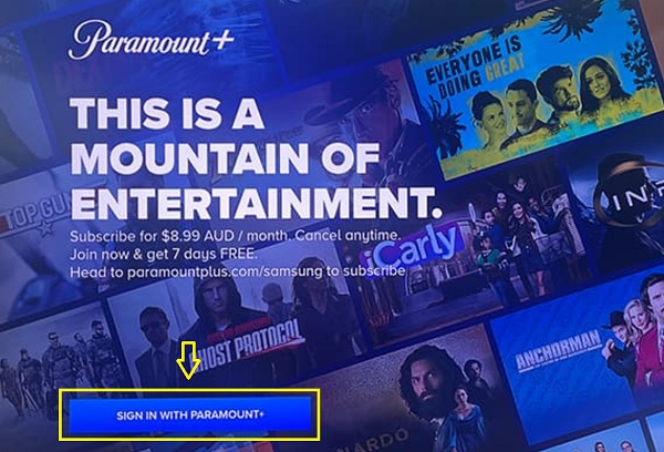 sign in to Paramount+ on Samsung TV