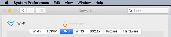 switch to DNS tab on Mac