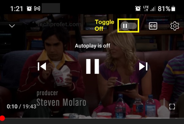 toggle off autoplay on YouTube on play screen