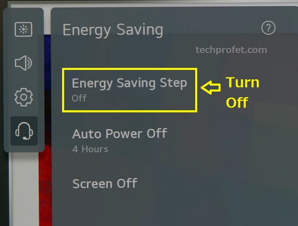 turn off energy saving step on LG TV