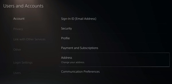 update PSN account address settings
