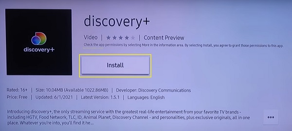 install Discovery Plus app on Samsung TV