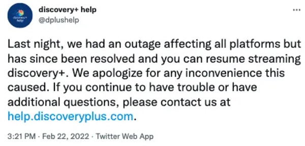 Discovery Plus outage update