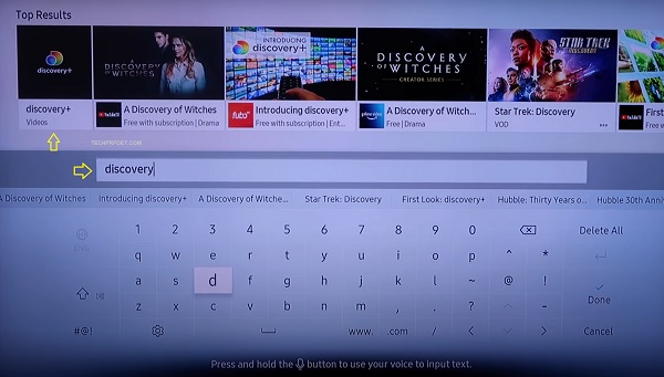 search for Discovery Plus app on Samsung TV