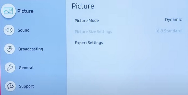 open the settings on Samsung TV