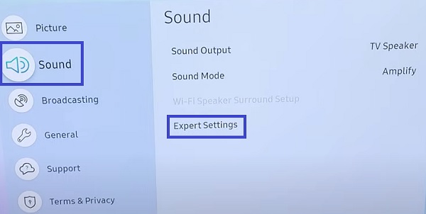 click on sound settings on Samsung TV