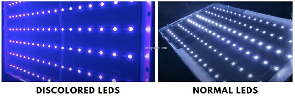 discolored LEDs causing blue screen vs normal LEDs on Vizio TV