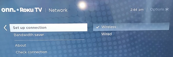 setup wireless network connection on Onn TV