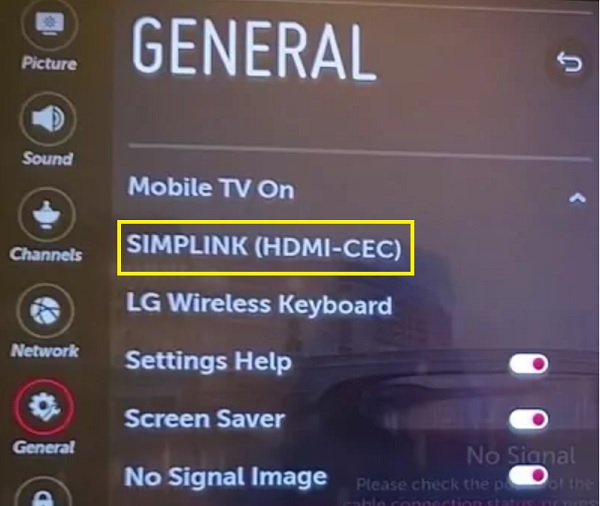 Disable SIMPLINK (HDMI-CEC) on LG TV