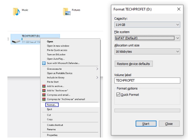 format flash drive for software file