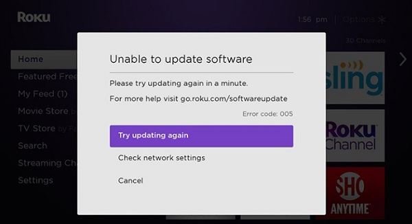 Roku unable to update software