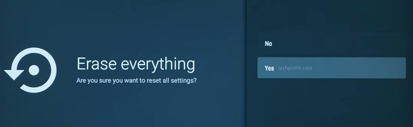 Select Yes to confirm reset