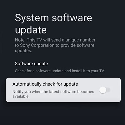 turn off automatic check for software update