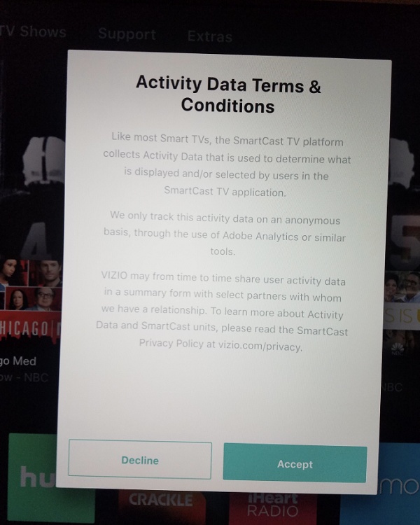 Vizio activity data terms and conditions