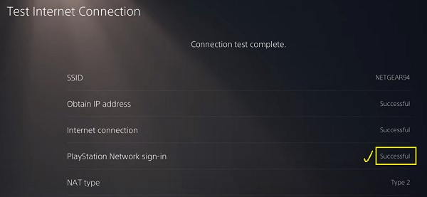 internet connection test result