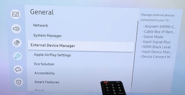 click on external device manager on Samsung TV