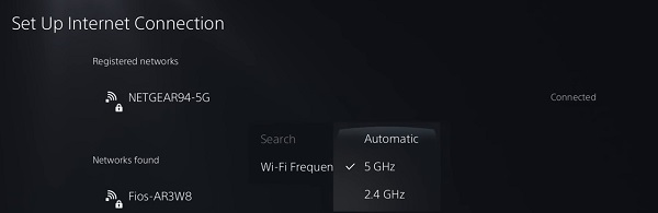 set Wi-Fi frequency band on PS5 to 2.4 GHz