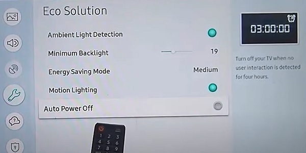 Turn off auto power off feature on Samsung TV