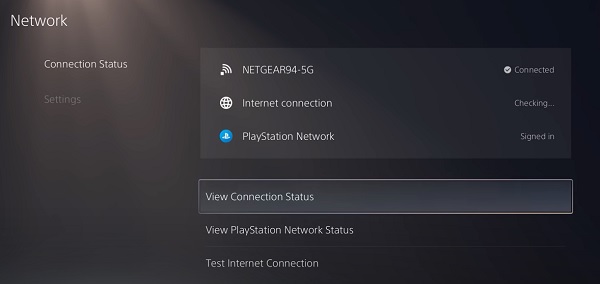 view connection status on PS5