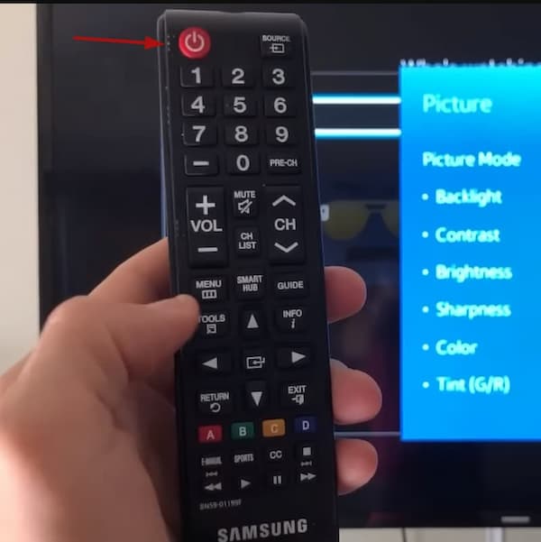 Hold the power button of the Samsung TV remote to reset it