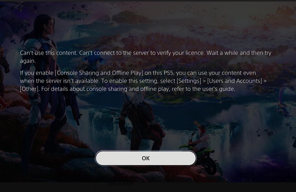 PS5 cannot connect to the server to verify your license