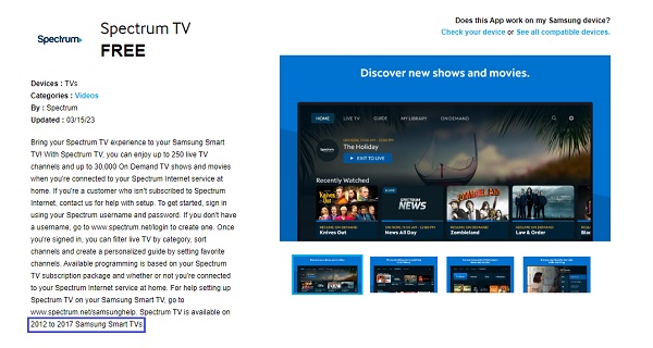 check if your Samsung smart TV model is compatible with Spectrum TV app